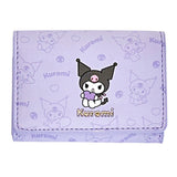 An officially licensed collection of Sanrio character mini wallet in purple featuring Kuromi with gold-lettered name