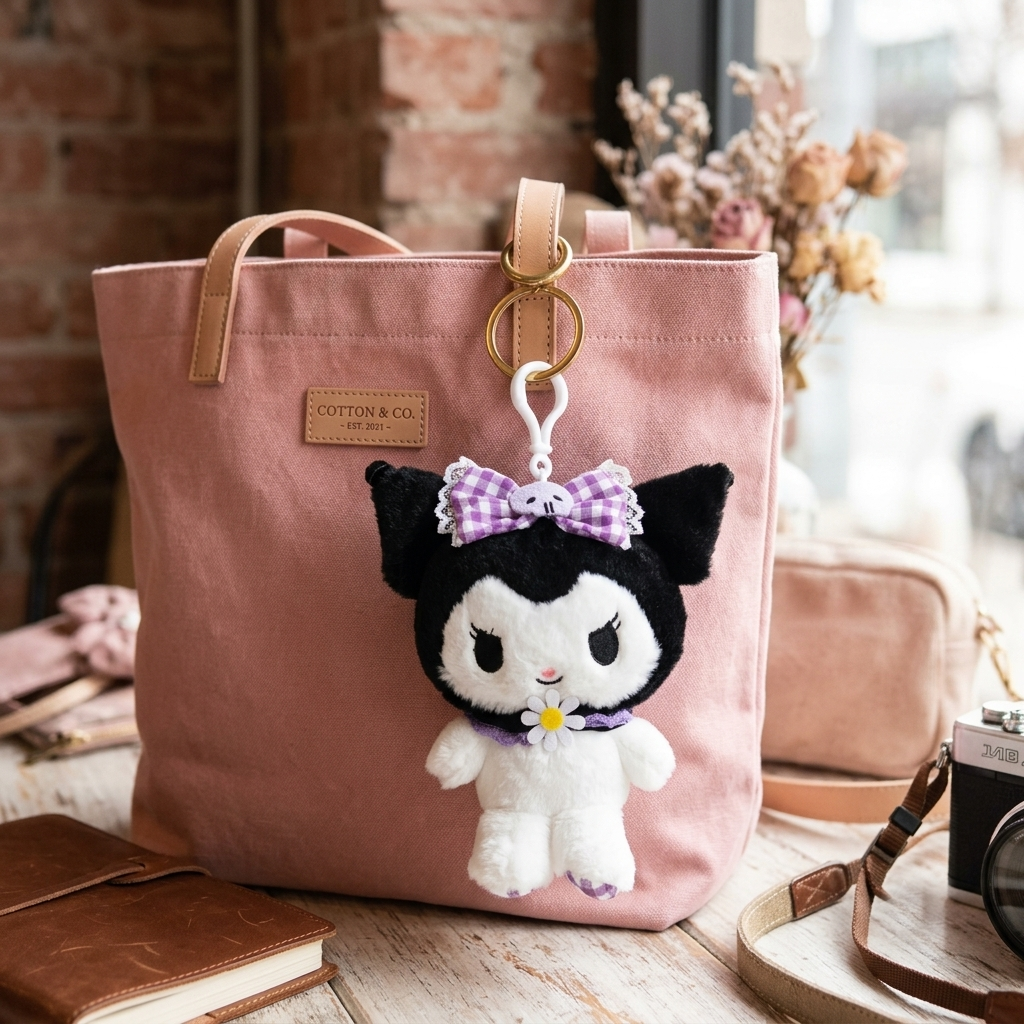 Sanrio Kuromi Wing Gingham Clip-On Plush Keychain