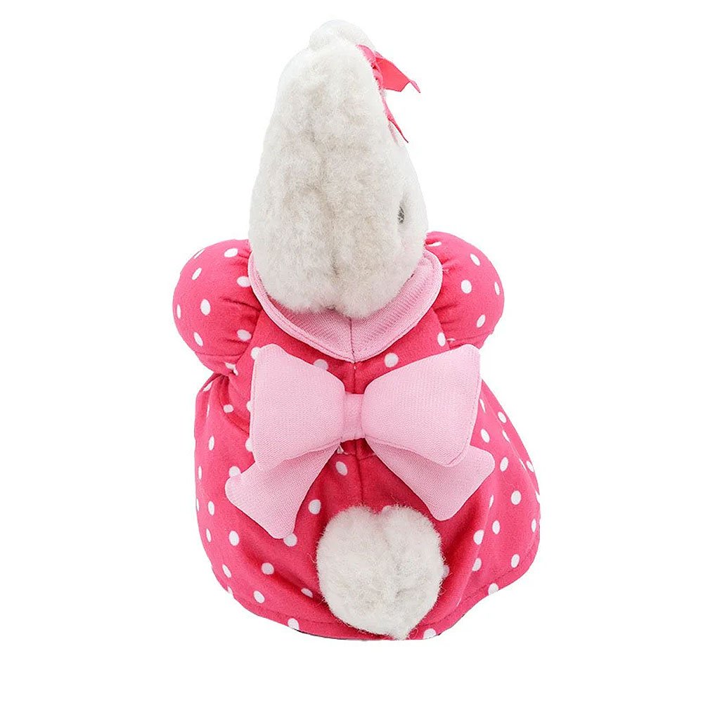 Pink polka dot Sanrio Marron Cream coat with a large bow on a white background