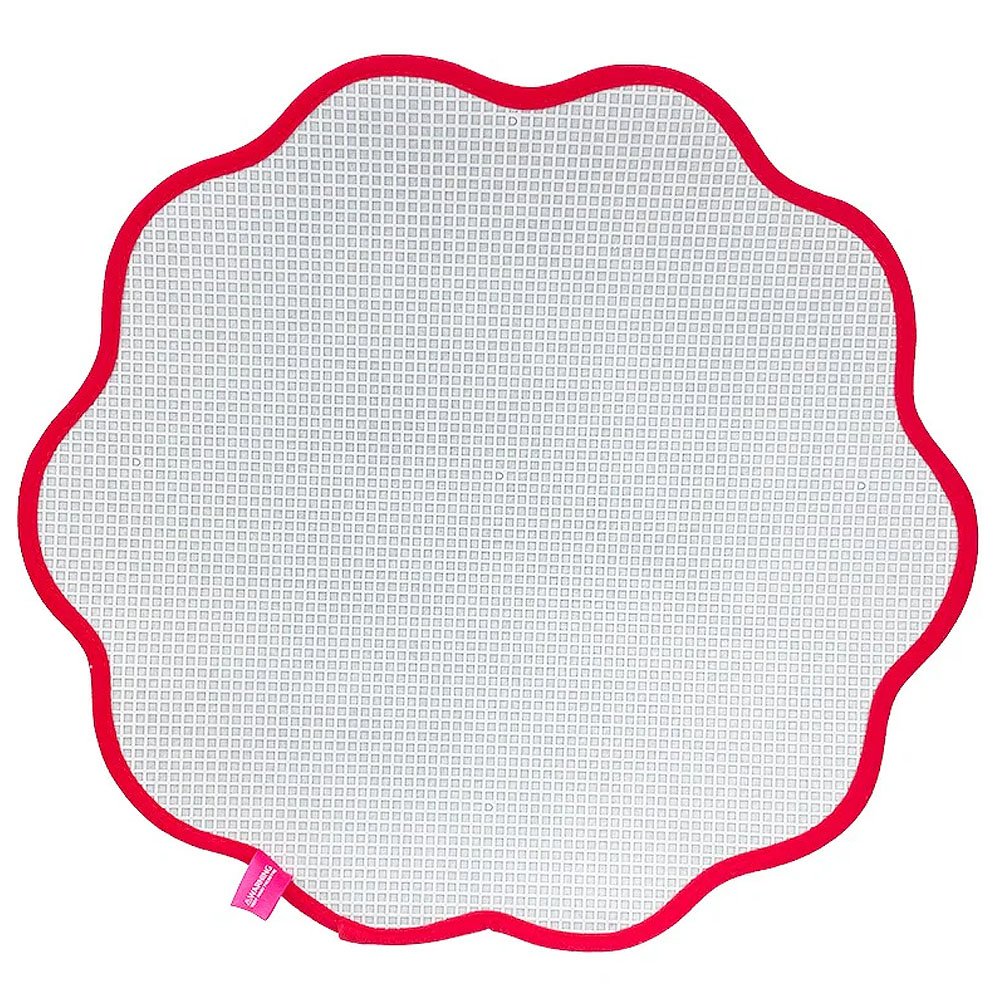Marron Cream Accent Rug Grid-patterned screen with red border on a white background