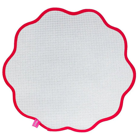 Marron Cream Accent Rug Grid-patterned screen with red border on a white background