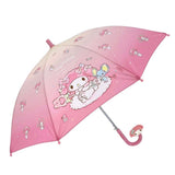 Pink Sanrio My Melody kids' umbrella featuring a pink gradient canopy with one clear see-through safety panel, finished with a 3D My Melody J-handle. Perfect for rainy day