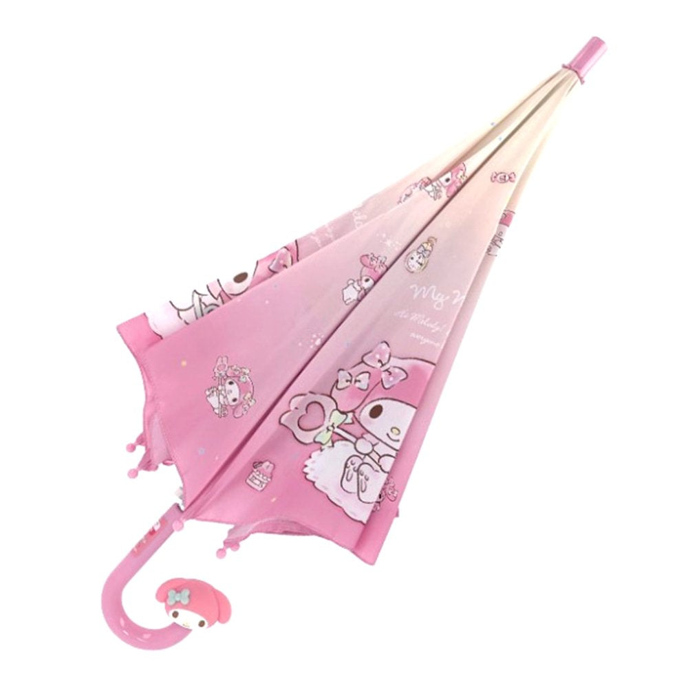 Pink Sanrio My Melody kids' umbrella featuring a pink gradient canopy with one clear see-through safety panel, finished with a 3D My Melody J-handle.