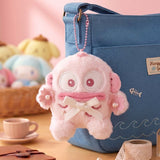 Officially licensed Sanrio collection of pink tone plush keychains adorned with cherry blossom flower crowns, pearl details, and satin bows
