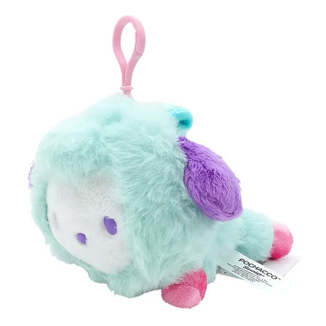 Officially licensed Pochacco bag clip  plush doll wearing a Pegasus costume a super soft, fluffy green . Features shimmering pastel colors, glittery wings, and a gorgeous rainbow tail, making it a must-have fantasy friend.. Perfect size to attach to your backpack, bag, purse, car, or pants. Ideal collectible toy for fans and Sanrio enthusiasts.