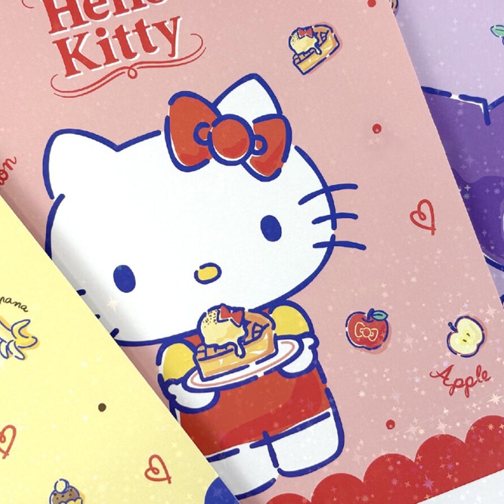 An officially licensed Usahana 17-lined Notebook in purple, featuring a central illustration of Usahana, surrounding cute flower icons, and a section at the bottom for student information