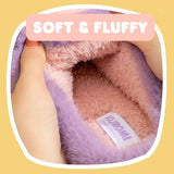 Close-up of soft, fluffy product with 'KUROMI' branding on a yellow background