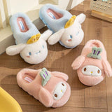 Sanrio officially licensed Cinnamoroll, and My Melody Bunny Head Fur Slippers for children. Features include a fluffy pink exterior, iconic Sanrio  face with bunny ears, and a soft, warm lining perfect for Girl Kids