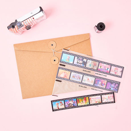An officially licensed Sanrio Netflix series My Melody & Kuromi film strip stickers in a vintage-style 35mm film negative.