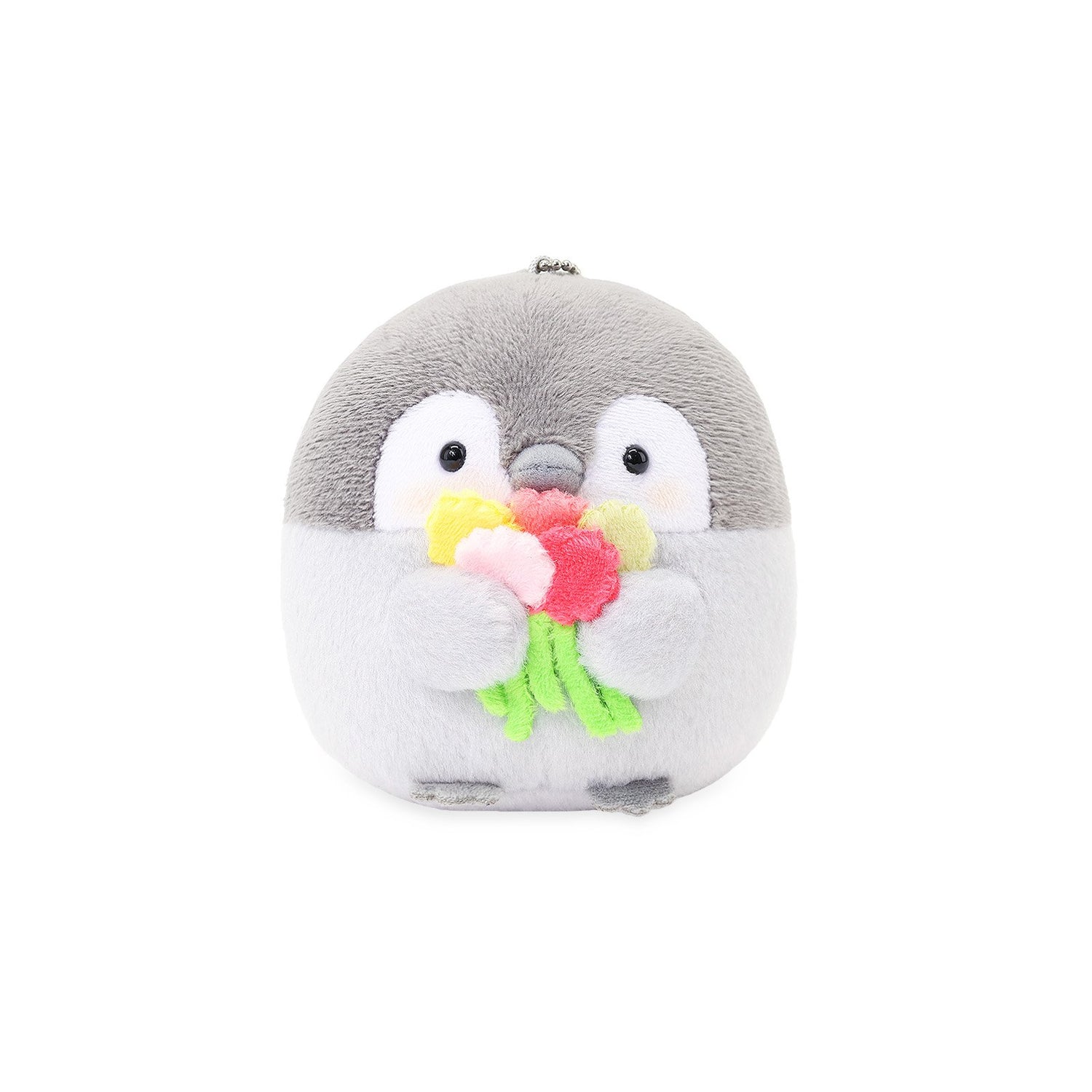 Official 4 Inch Toy: Cute Koupen Chan Penguin Plush with flower bouquet  – Ball Chain Keychain for Attach Bags, Backpacks, or Keys. Perfect gift idea for fans of the original Japanese character.