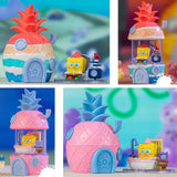 An officially collection of SpongeBob SquarePants "Home Sweet Pineapple" blind box figures in various colors, the pineapple exterior lifts to showcase a multi-level interior room
