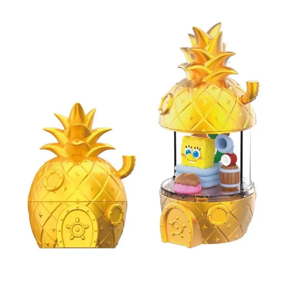 An officially collection of SpongeBob SquarePants "Home Sweet Pineapple" blind box figures in various colors, the pineapple exterior lifts to showcase a multi-level interior room