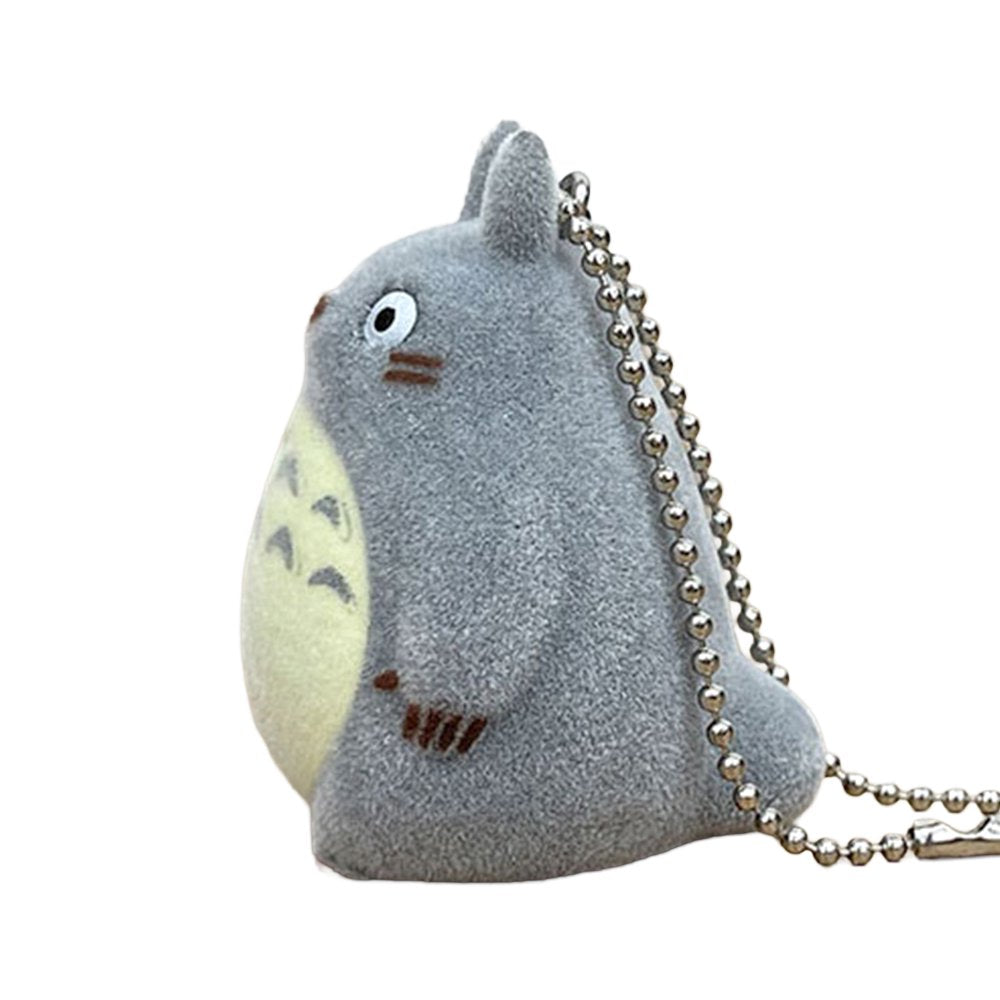 Officially licensed Studio Ghibli My Neighbor Totoro Big grey flocked keychain figure with ball chain, featuring a soft fuzzy texture.