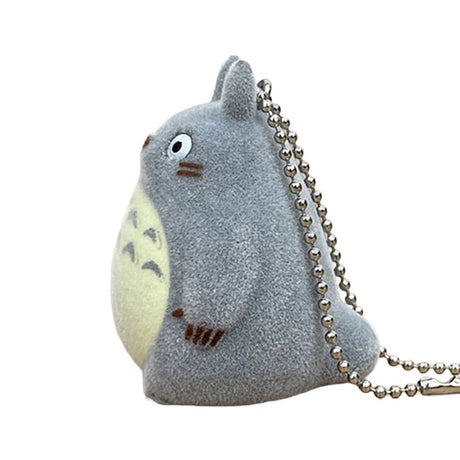 Officially licensed Studio Ghibli My Neighbor Totoro Big grey flocked keychain figure with ball chain, featuring a soft fuzzy texture.
