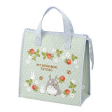 Officially licensed My Neighbor Totoro Skater insulated tote bag in light sage green featuring raspberries, white flowers, and Totoro