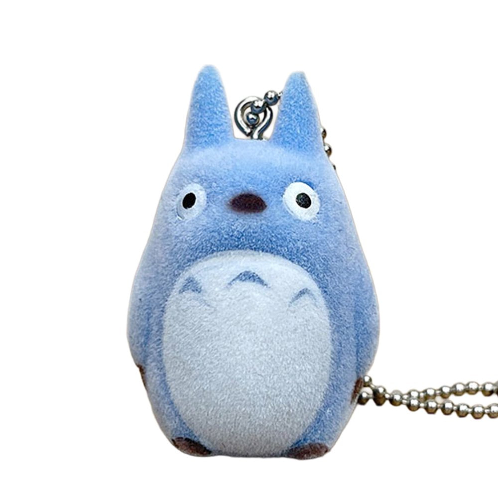 Officially licensed Studio Ghibli Blue Chu Totoro flocked keychain mascot with a soft fuzzy finish and silver ball chain.