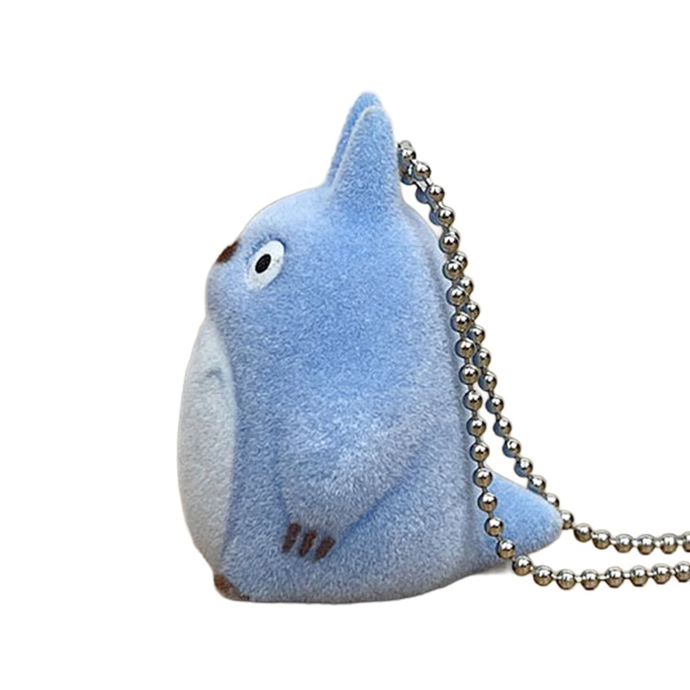 Officially licensed Studio Ghibli Blue Chu Totoro flocked keychain mascot with a soft fuzzy finish and silver ball chain.