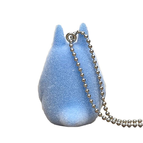 Officially licensed Studio Ghibli Blue Chu Totoro flocked keychain mascot with a soft fuzzy finish and silver ball chain.