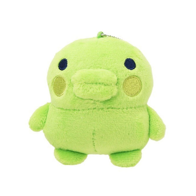 An officially licensed Bandai lime green Kuchipatchi plush keychain mascot with a round body, small embroidered eyes, and light green blushing cheeks
