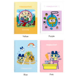 A set of four officially licensed Tamagotchi spiral notebooks in yellow, purple, blue, and pink, each featuring different character illustrations.