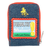 A Peanuts Snoopy and Charlie Brown denim accordion wallet.
