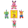 Four colorful, retro-style plush animal bag charms dressed as circus clowns by artist So Lazo, shown hanging together from a metal clip with a logo ribbon strap
