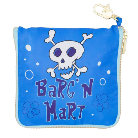 An officially licensed blue SpongeBob SquarePants Barg'N-Mart collapsible and reusable shopping bag featuring SpongeBob, Patrick, and Squidward