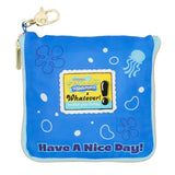 An officially licensed blue SpongeBob SquarePants Barg'N-Mart collapsible and reusable shopping bag featuring SpongeBob, Patrick, and Squidward