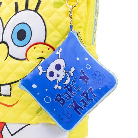 An officially licensed blue SpongeBob SquarePants Barg'N-Mart collapsible and reusable shopping bag featuring SpongeBob, Patrick, and Squidward