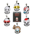 Six collectible Terrifier 2 mystery blind box bag charms showing various versions of Art the Clown and the Little Pale Girl