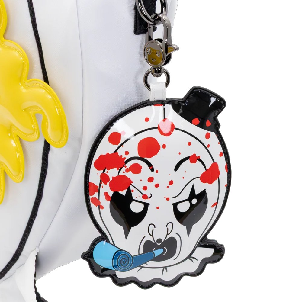 Six collectible Terrifier 2 mystery blind box bag charms showing various versions of Art the Clown and the Little Pale Girl