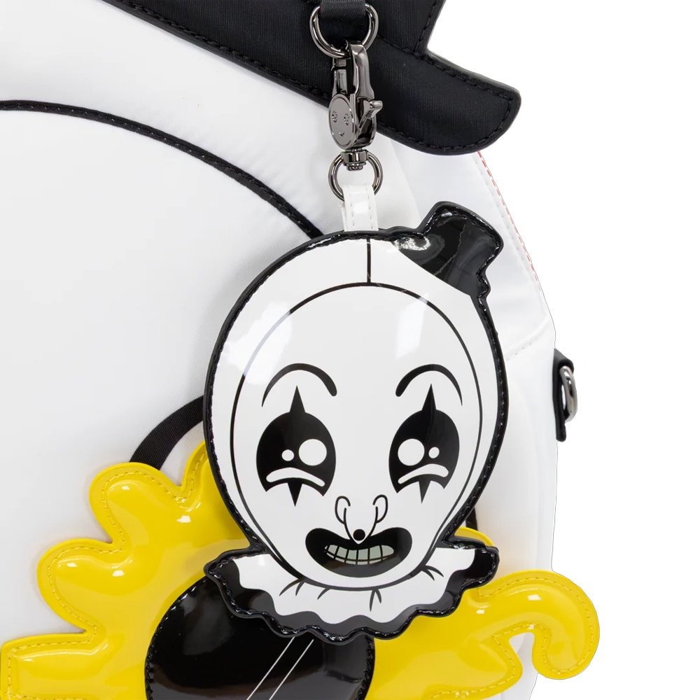 Six collectible Terrifier 2 mystery blind box bag charms showing various versions of Art the Clown and the Little Pale Girl