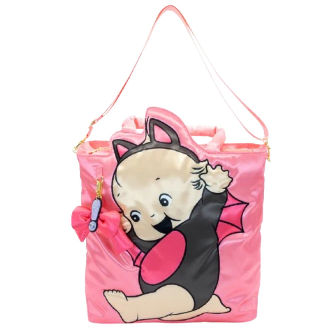 Kewpie Bat Pink Puffy Tote Bag w/ Ribbon Charm