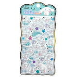 Four colorful sheets of officially licensed Sanrio Candy Bonbon sticker packs, featuring raised, 3D epoxy stickers of Cinnamoroll, Hangyodon, Chococat, and Usahana
