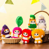 Colorful Mofusand cats dressed as fruits and vegetables plush key chain