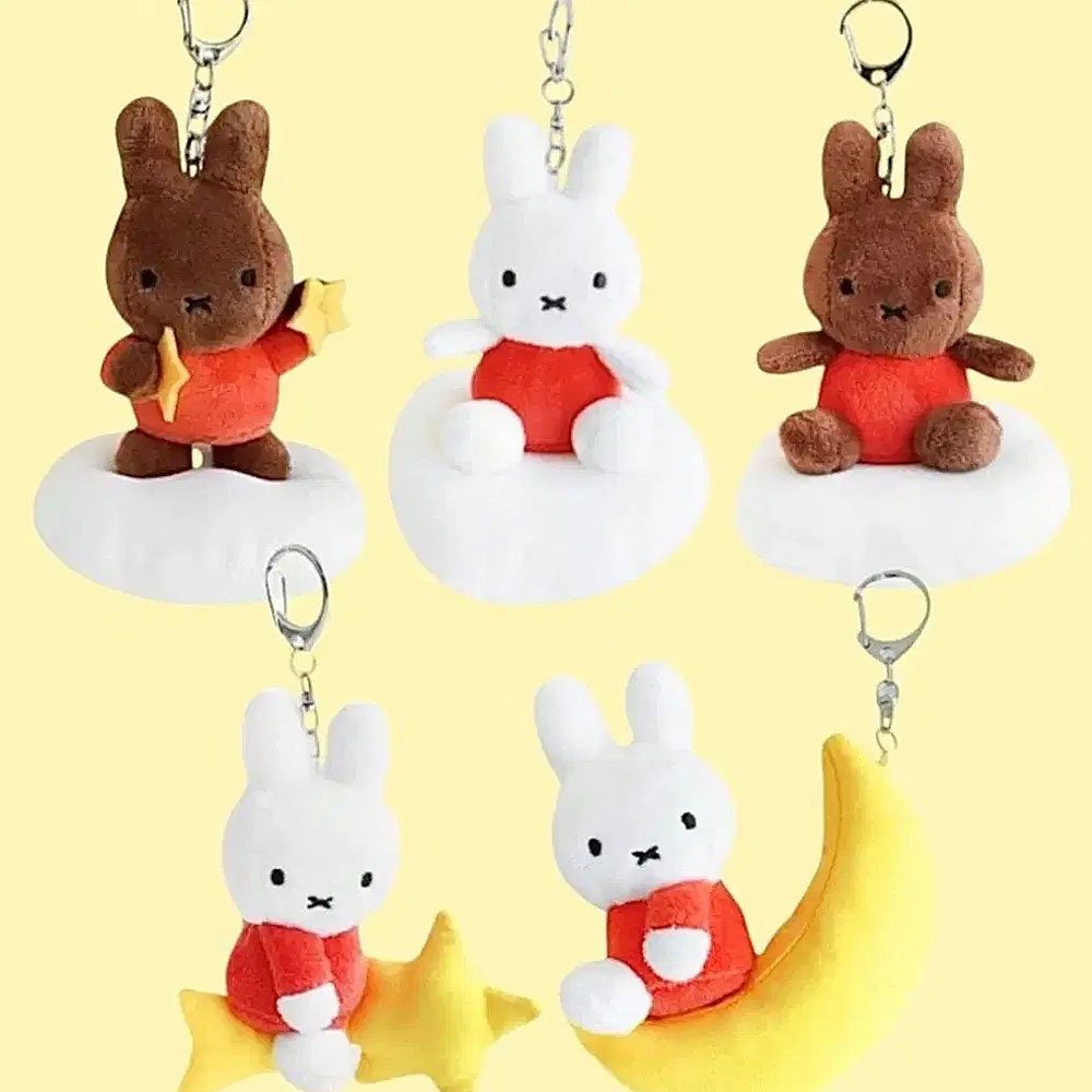 Set of miffy plush keychains featuring sitting on the clouds , star and crescent