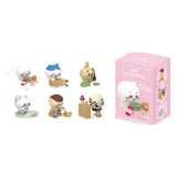 Set of small Chiikawa, Hachiware ,Usagi , Kuri-Manju ,Momonga and Rakko figurines  figurines with a pink box labeled 'Diorama' on a white background