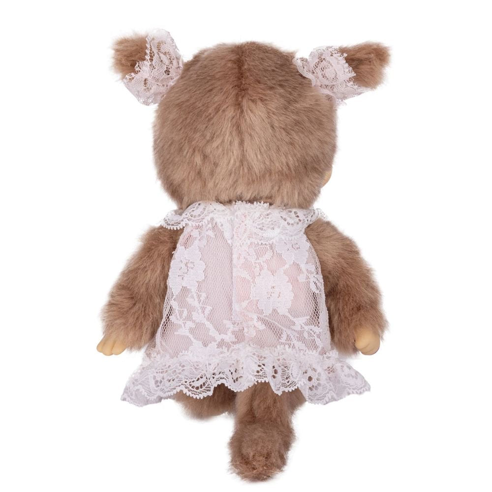 Monchhichi Beige Girl with White Lace Dress 8" Plush