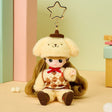 Little Mimi x Sanrio Pompompurin with a star-shaped keychain on a colorful background