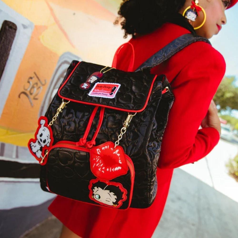 Whatever! Makes You Happy x Betty Boop Quilted Heart Trinket Backpack w/ Acrylic Charms