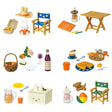 Collection of Miffy miniature toys including furniture, food items, and animals on a white background