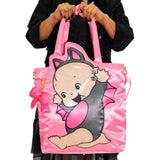 Kewpie Bat Pink Puffy Tote Bag w/ Ribbon Charm