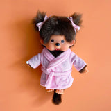 Official Licensed : Monchhichi girl is wearing a pink bathrobe with matching bows .ideal for Christmas gifts.
