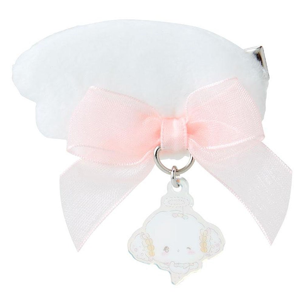 Hair bow with a pink center and white ribbon, featuring a small Cogimyun charm design on a white background.