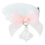 Hair bow with a pink center and white ribbon, featuring a small Cogimyun charm design on a white background.