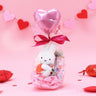 Official Miffy Valentine's Day Plush Gift Set in a clear ribbon package with a heart balloon. Includes a small red miffy holding a flower and a collectible figure stamp, sticker, and notepad perfect for Kawaii aesthetic Valentine's Day gift ideas