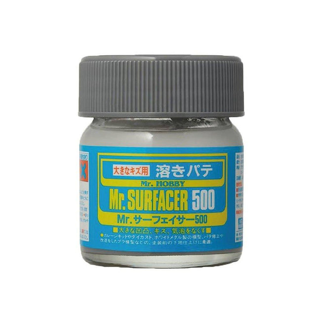 Mr.Hobby Mr.Surfacer 500 is useful for filling in bumps, dents, scratches, for removing bubbles, texturing and finishing bases. It is suitable for large-scale repairs and can be used as soluble putty. Perfect paint for Gunpla