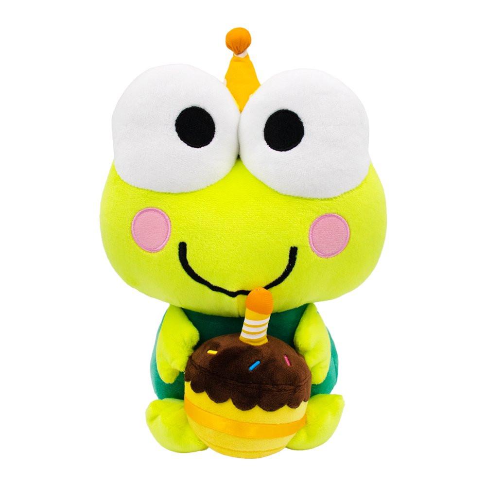 Officially licensed Sanrio Cute Friends featuring Keroppi wearing a party hat, holding a cake