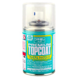 Can of Mr. Hobby Premium Topcoat spray paint on a white background